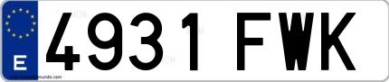 Ejemplo de matrícula de coche ordinaria 4931 FWK