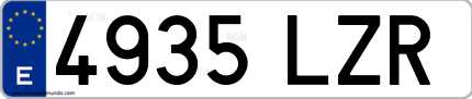 Ejemplo de matrícula de coche ordinaria 4935 LZR
