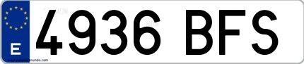 Ejemplo de matrícula española 4936 BFS