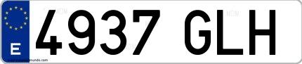 Ejemplo de matrícula española 4937 GLH