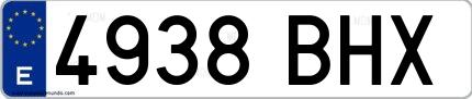 Ejemplo de matrícula de coche ordinaria 4938 BHX