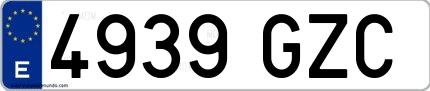 Ejemplo de matrícula española 4939 GZC