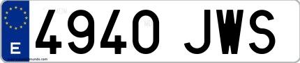 Ejemplo de matrícula de coche ordinaria 4940 JWS