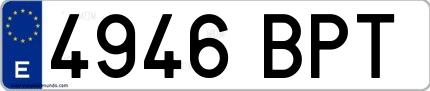 Ejemplo de matrícula española 4946 BPT