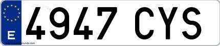 Ejemplo de matrícula española 4947 CYS
