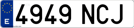 Ejemplo de matrícula de coche ordinaria 4949 NCJ