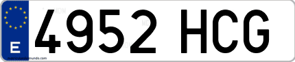 Ejemplo de matrícula de coche ordinaria 4952 HCG