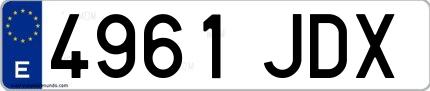 Ejemplo de matrícula española 4961 JDX