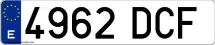 Ejemplo de matrícula española 4962 DCF