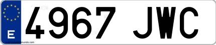 Ejemplo de matrícula española 4967 JWC