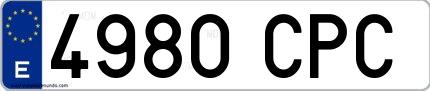 Ejemplo de matrícula de coche ordinaria 4980 CPC