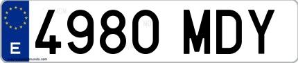 Ejemplo de matrícula española 4980 MDY