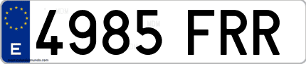 Ejemplo de matrícula de coche ordinaria 4985 FRR