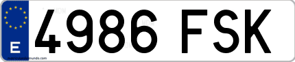 Ejemplo de matrícula de coche ordinaria 4986 FSK