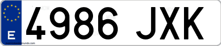 Ejemplo de matrícula de coche ordinaria 4986 JXK
