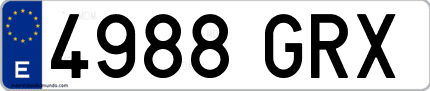 Ejemplo de matrícula de coche ordinaria 4988 GRX