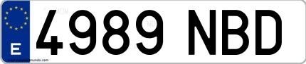 Ejemplo de matrícula de coche ordinaria 4989 NBD