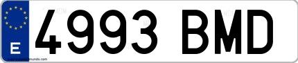 Ejemplo de matrícula española 4993 BMD