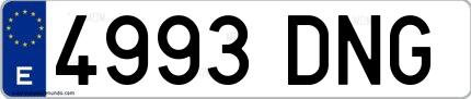Ejemplo de matrícula de coche ordinaria 4993 DNG