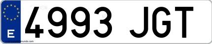 Ejemplo de matrícula española 4993 JGT