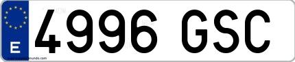 Ejemplo de matrícula española 4996 GSC