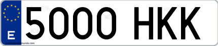 Ejemplo de matrícula de coche ordinaria 5000 HKK