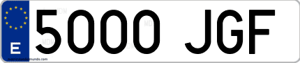 Ejemplo de matrícula de coche ordinaria 5000 JGF