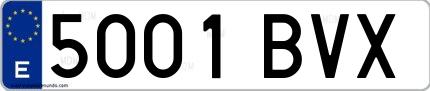 Ejemplo de matrícula española 5001 BVX