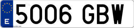 Ejemplo de matrícula de coche ordinaria 5006 GBW