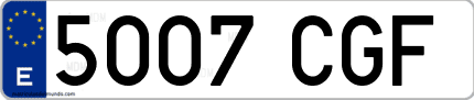 Ejemplo de matrícula de coche ordinaria 5007 CGF