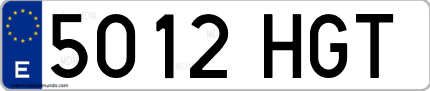 Ejemplo de matrícula de coche ordinaria 5012 HGT