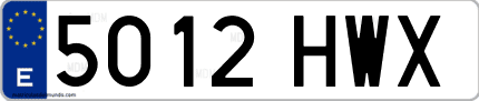 Ejemplo de matrícula de coche ordinaria 5012 HWX
