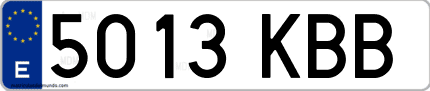 Ejemplo de matrícula de coche ordinaria 5013 KBB