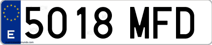 Ejemplo de matrícula de coche ordinaria 5018 MFD