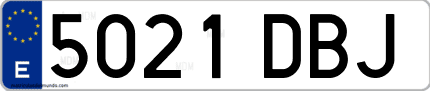 Ejemplo de matrícula de coche ordinaria 5021 DBJ