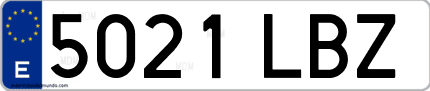 Ejemplo de matrícula de coche ordinaria 5021 LBZ
