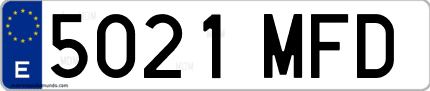 Ejemplo de matrícula de coche ordinaria 5021 MFD