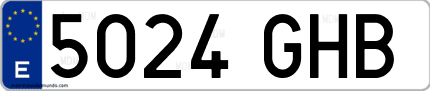 Ejemplo de matrícula de coche ordinaria 5024 GHB