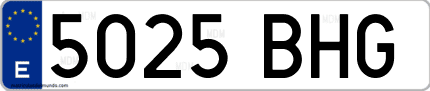 Ejemplo de matrícula de coche ordinaria 5025 BHG