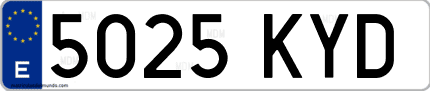 Ejemplo de matrícula de coche ordinaria 5025 KYD