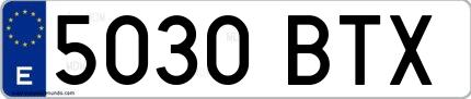 Ejemplo de matrícula española 5030 BTX