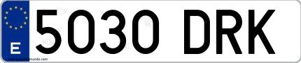 Ejemplo de matrícula de coche ordinaria 5030 DRK