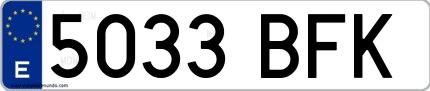 Ejemplo de matrícula española 5033 BFK