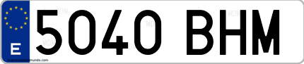 Ejemplo de matrícula de coche ordinaria 5040 BHM