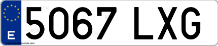 Ejemplo de matrícula de coche ordinaria 5067 LXG
