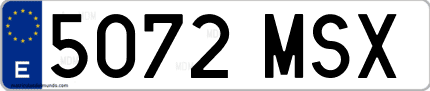 Ejemplo de matrícula de coche ordinaria 5072 MSX