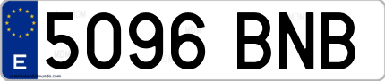 Ejemplo de matrícula de coche ordinaria 5096 BNB