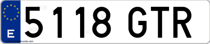Ejemplo de matrícula de coche ordinaria 5118 GTR