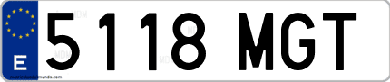 Ejemplo de matrícula de coche ordinaria 5118 MGT