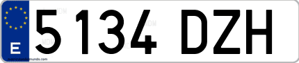 Ejemplo de matrícula de coche ordinaria 5134 DZH